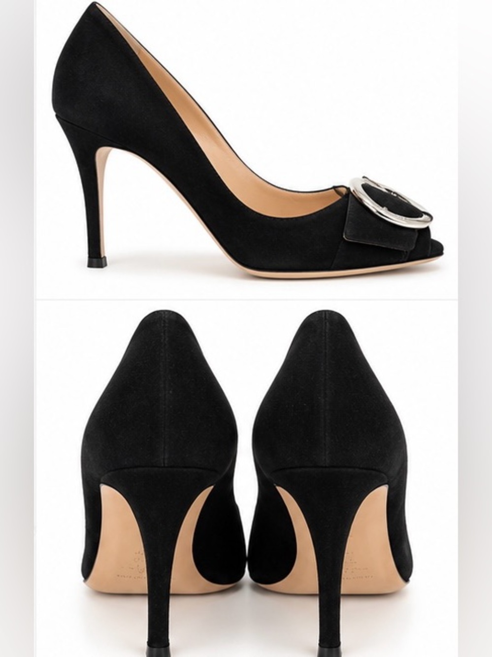 Sergio Rossi Black Suede Silver Buckle Pumps 34.5 $1078